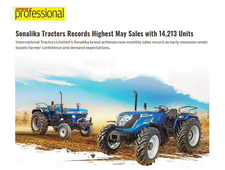 Sonalika Hits New May Peak with 14,213 Tractor Sales