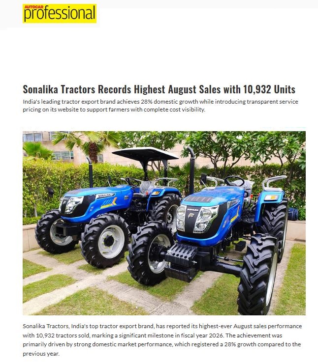 Sonalika Tractors Turns Power into Purpose with Record August Sales