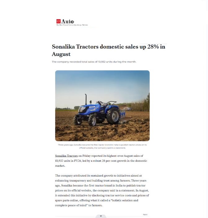 The Power of Transparency: Sonalika Tractors Sets New Sales Benchmark in FY’26