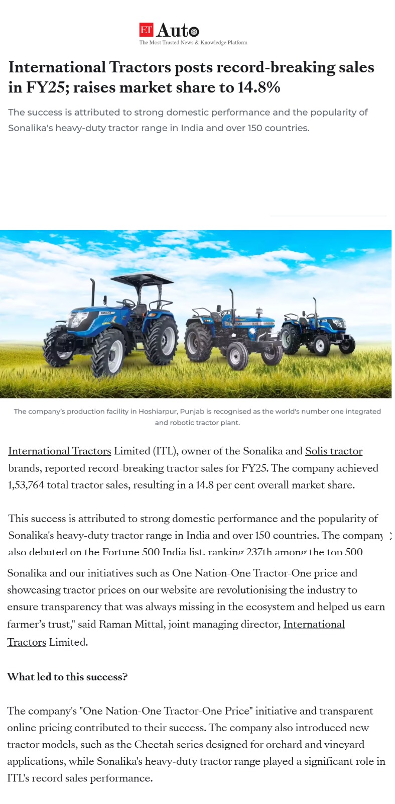 ITL Sets a New Industry Benchmark in FY25 With Historic Tractor Sales, Strong Market Momentum & Trailblazing Innovations
