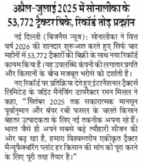 Sonalika clocks 53,772 Tractor Sales in Four Months, Signaling Renewed Strength in India’s Agri Sector