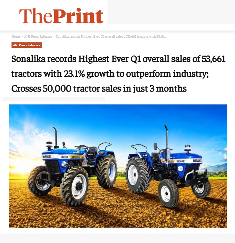 Sonalika Tractors Builds Sales Momentum with 53,661 Units in Q1 FY27