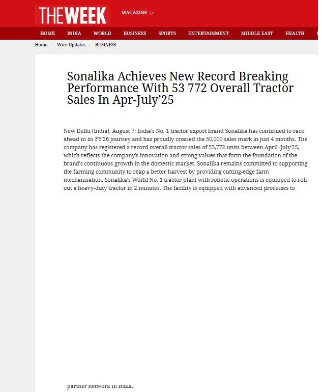 Sonalika Achieves 53,772 Tractor Sales in Early FY26, Signaling Expanding Growth in India’s Agri-Machinery Landscape