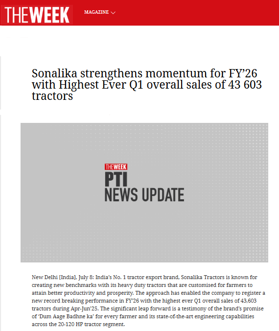 Sonalika Tractors Drives Sustainable Farming With Record Q1 FY’26 Sales of 43,603 Units
