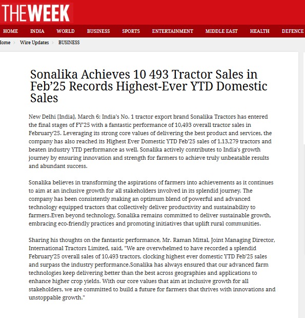 Sonalika Strengthens Market Leadership with Strong Feb and YTD Growth