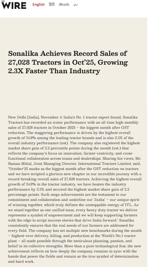 The Power of Many Hands: How Sonalika Turned October 2025 into a Record Month