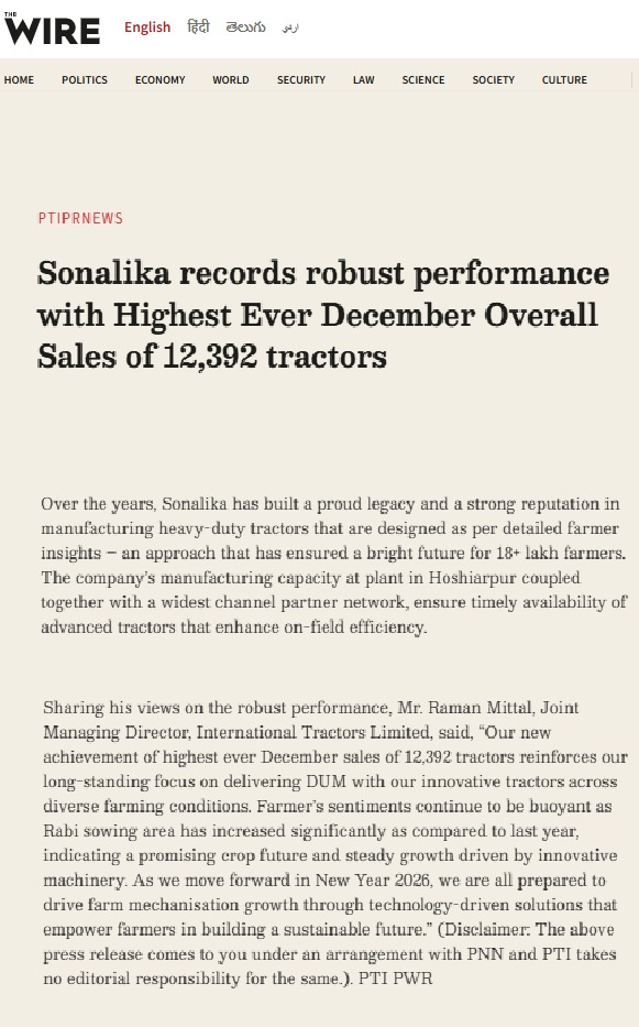 Sonalika Tractors’ December Sales Surge Amid Positive Rabi Season Outlook