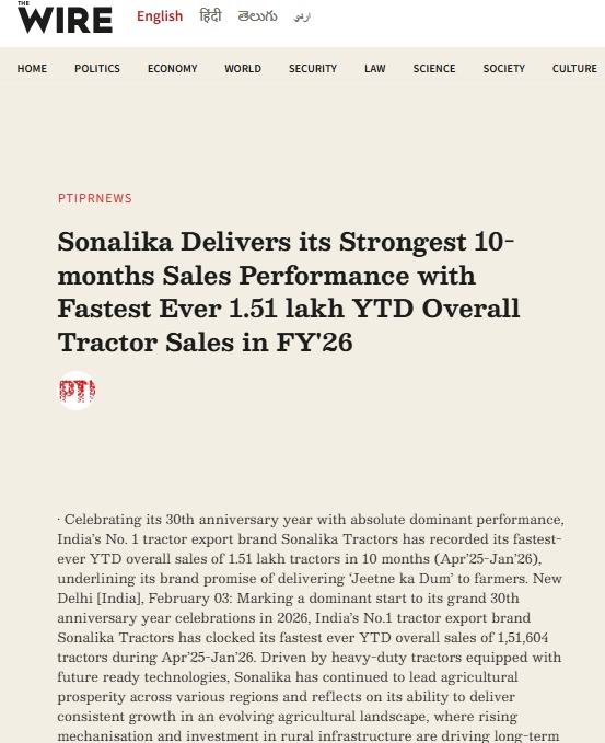 Sonalika Registers 151,604 Tractor Sales between April 2025 and January 2026